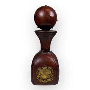 Vintage Mid Century Italian Leather Wrapped Decanter Bottle w/ Crest